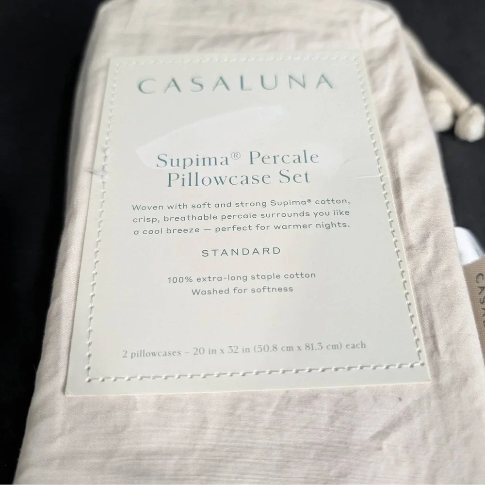 Standard 400 Thread Count Percale Pillowcases Natural - Casaluna™